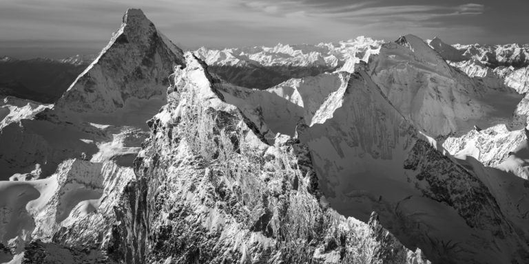 Panoramic photo frame of the  Swiss Valais Alpine Peaks - Zermatt - Obergabelhorn
