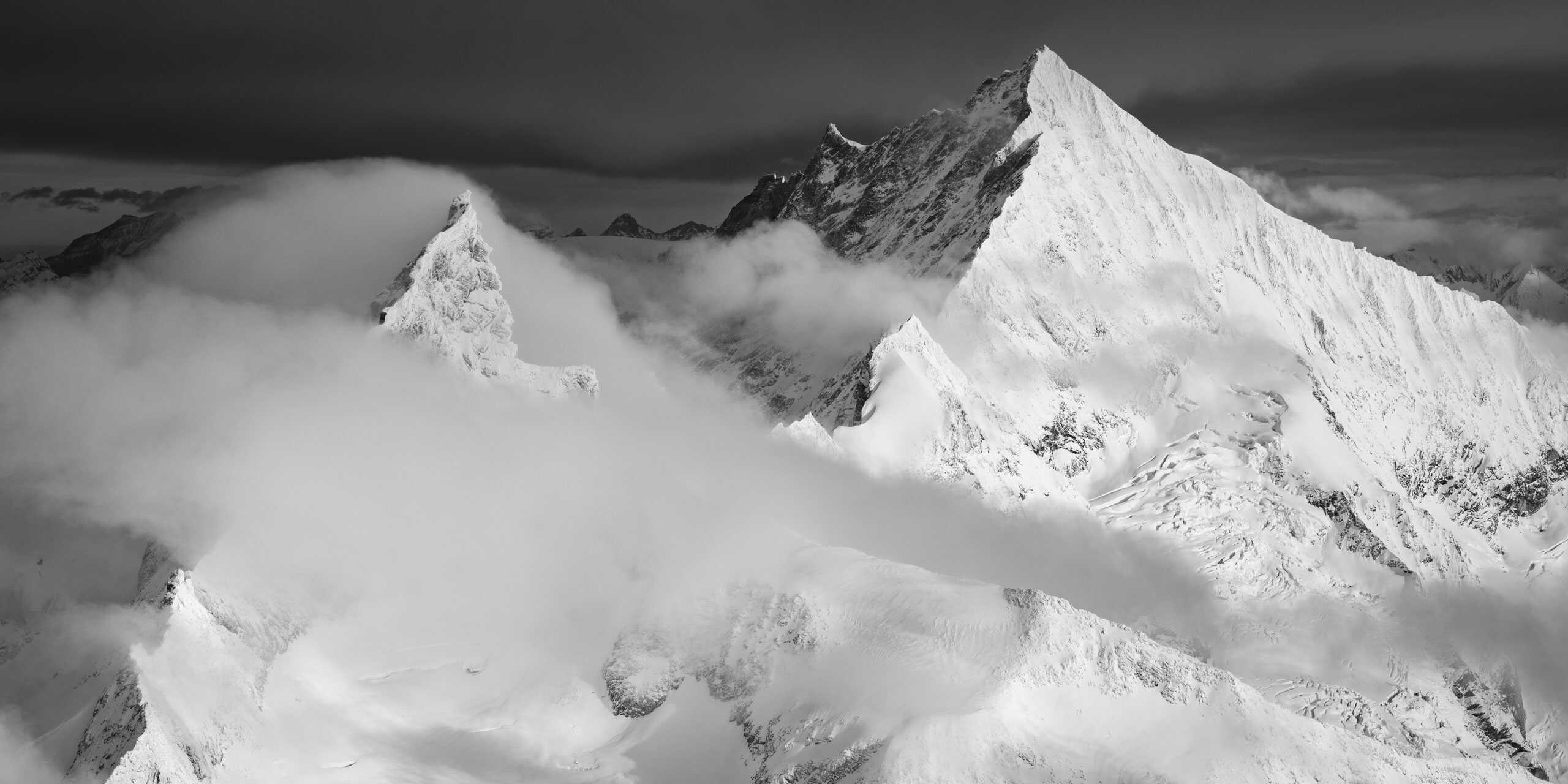 Panoramique Zinalrothorn - Photo montagne noir et blanc Weisshorn