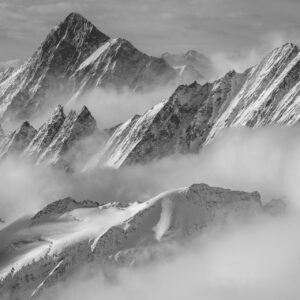 Finsteraarhorn - Mountain summit of the bernese alps in black and white