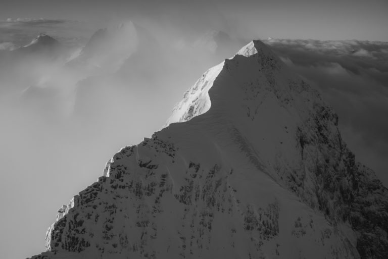 The Eiger mountain - Mountain summit of The Eiger in black and white photo