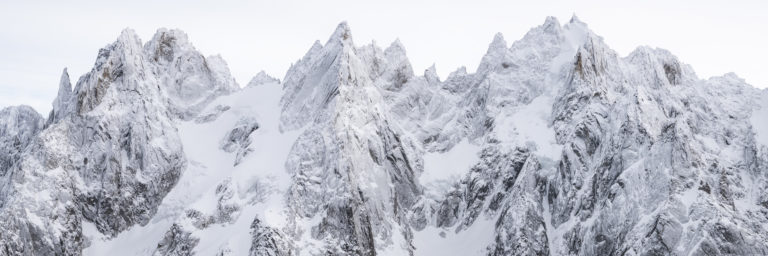 Panoramic photo of the Aiguilles de Chamonix - Panaorama on the Aiguilles de Chamonix in winter