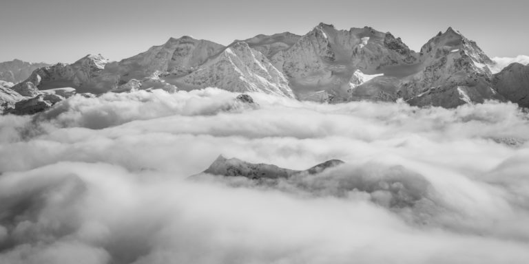 Panorama du massif de la Bernina - Vue sur le Piz Palu, Piz Bernina et Piz Roseg