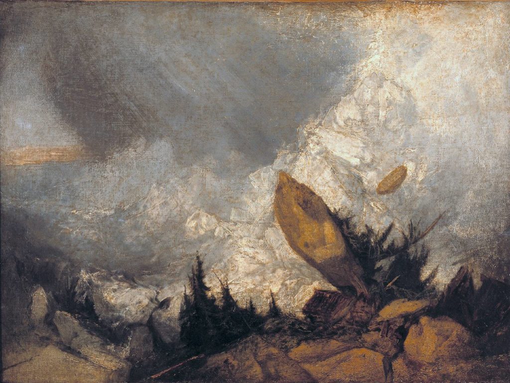 Joseph Mallord William Turner, Avalanche dans les Grisons, exposé en 1810, huile sur toile, 90,2 x 120 cm, Londres, Tate Britain.