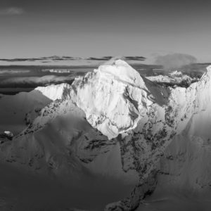 sunrise on swiss mountain - panoramic picture on the alps - mountain with snow - imperial crown of zinal