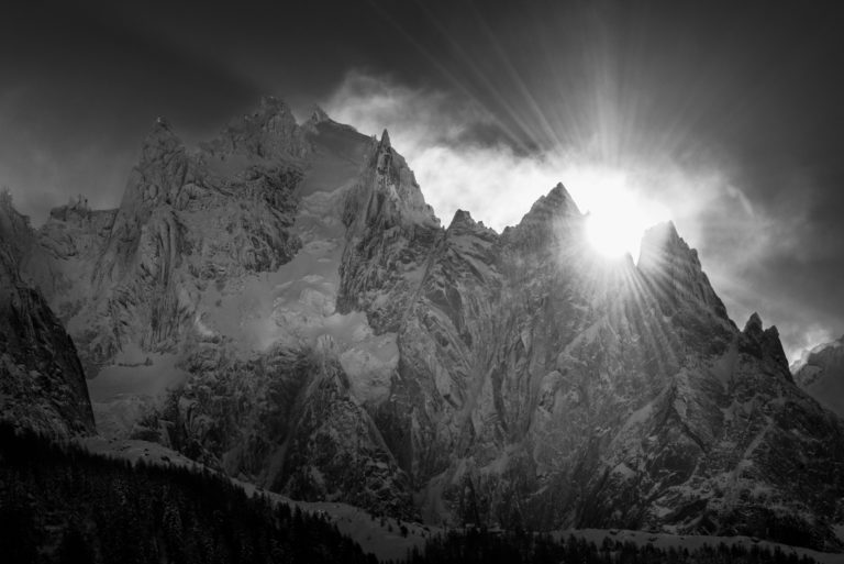 aiguilles de chamonix black and white mountain photo