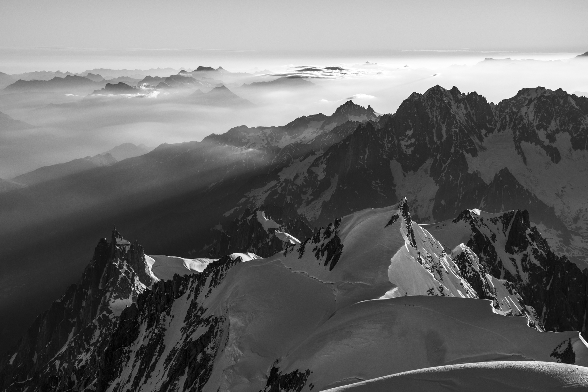 panorama from mont-blanc - black and white photo