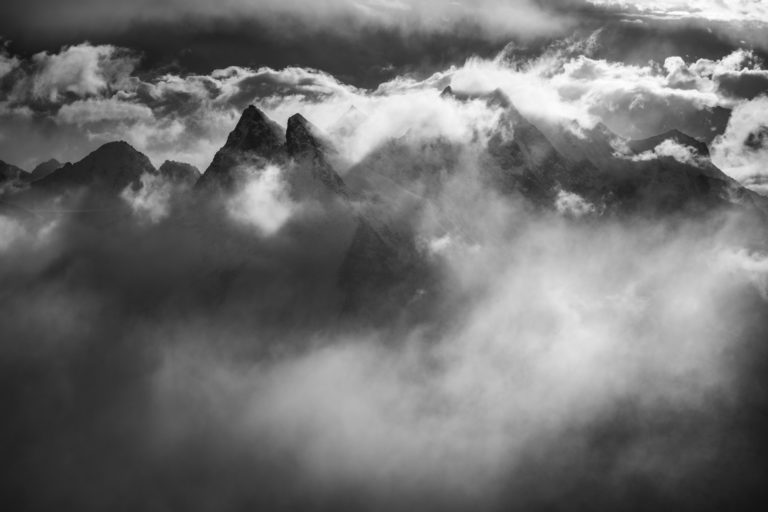 Photo of the Walliser Fiescherhörner. View on the Walliser Fiescherhörner in the middle of a storm.