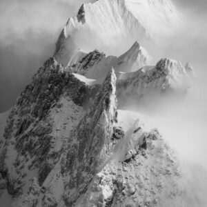 black and white mountain photo - mountain in winter - snowy mountain photo - dent du géant - grandes jorasses