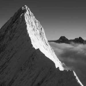 photo finsteraarhorn alpes bernoises - mer de nuages - montagne enneigée noir et blanc - paysage suisse haute montagne