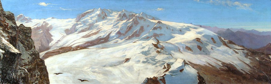 Vittorio Sella, Massif du Mont-Rose du Pic Tyndall, date inconnue, huile sur toile, 50 x 150 cm, Biella, Fondation Sella.