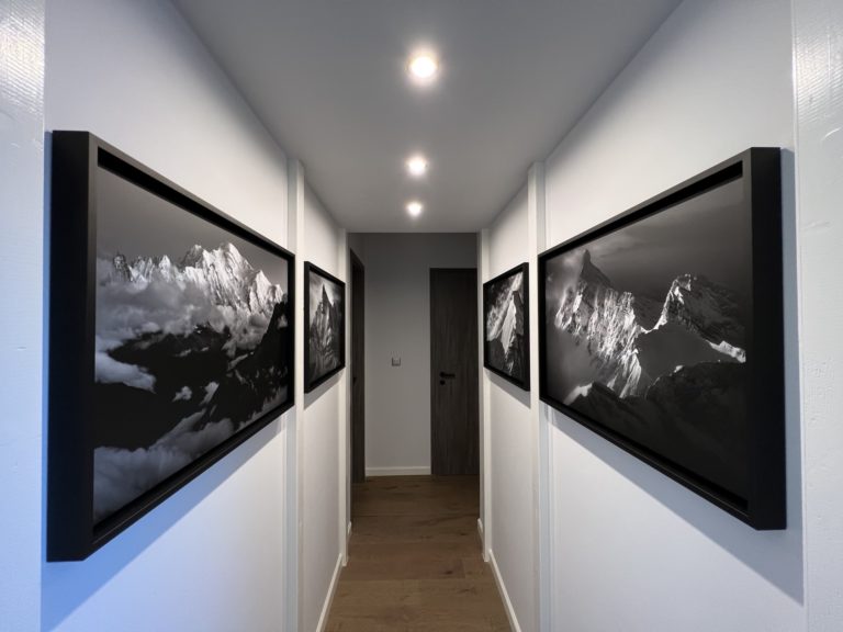 black and white wall decoration - black and white mountain pictures - corridor decoration