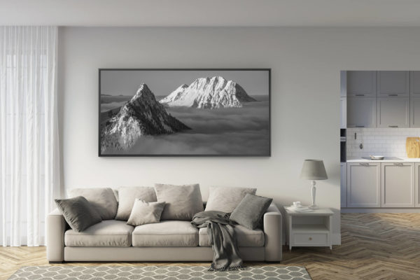 déco salon rénové - tendance photo montagne grand format - photo moléson - photo dent de bro - photo de montagne gruyère fribourg