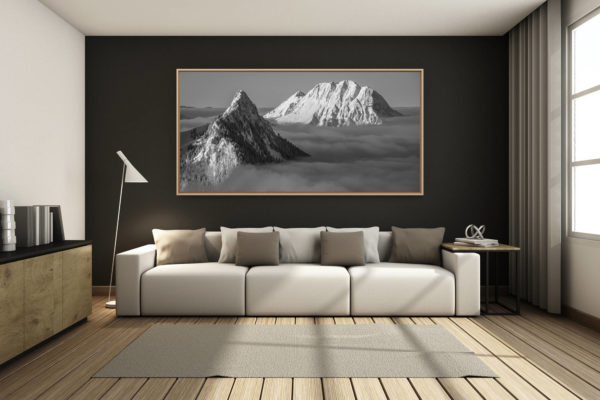déco salon chalet rénové de montagne - photo montagne grand format -  - photo moléson - photo dent de bro - photo de montagne gruyère fribourg