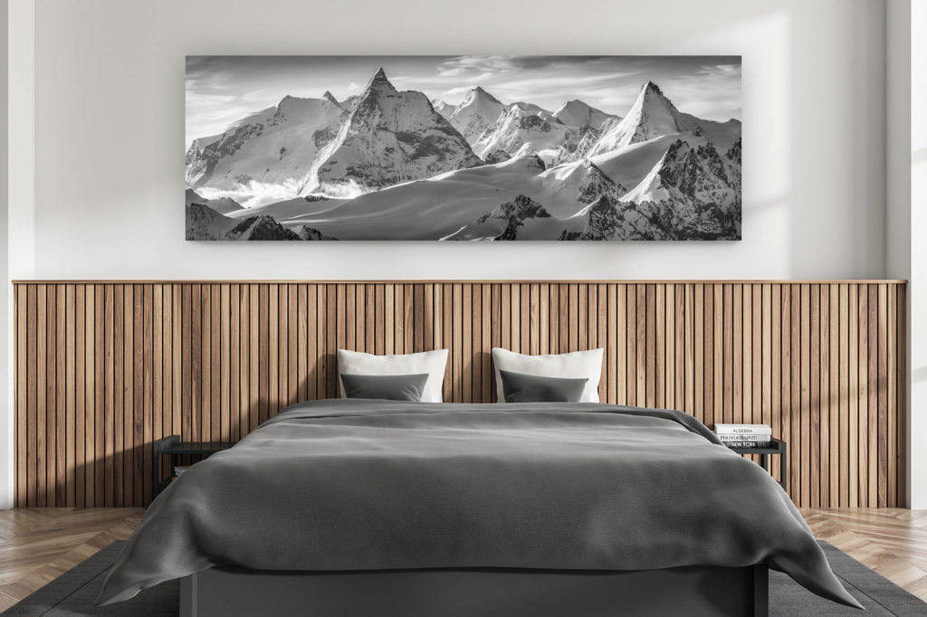 décoration murale chambre adulte moderne - intérieur chalet suisse - photo montagnes grand format alpes suisses - Tableau panorama paysage montagne -