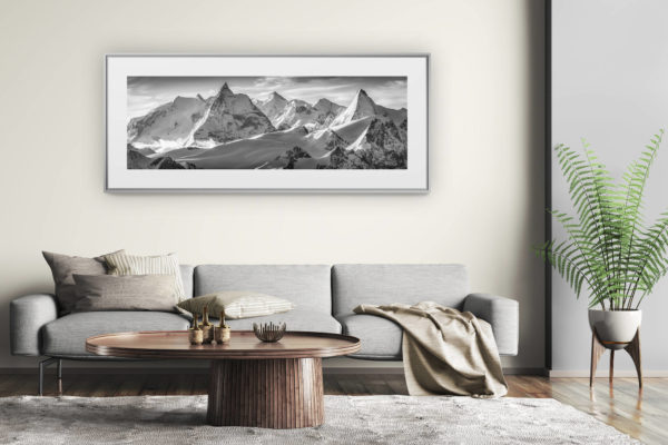 tableau montagne grand format - décoration murale salon moderne - Tableau panorama paysage montagne -