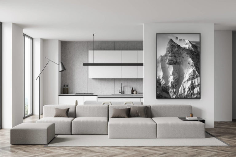décoration murale salon suisse - photo montagne noir et blanc - déco salle à manger tendance - 7 Peaks - photos montagnes suisses et des Hautes Alpes Vaudoises en noir et blanc