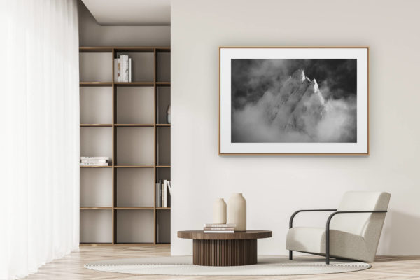 déco tendance salon moderne - photo montagne noir et blanc grand format - Photo de sommet de montagne - Aiguille de Blaitière - noir et blanc