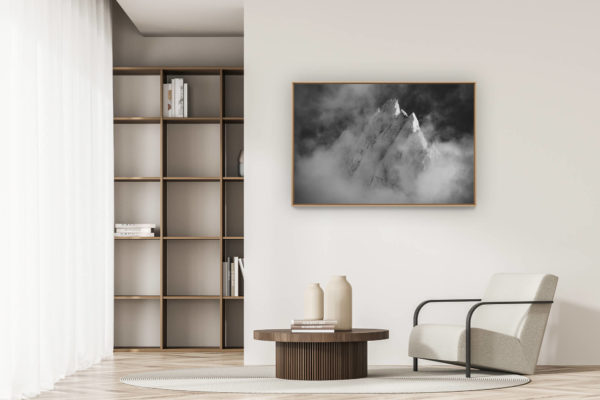 modern apartment decoration - art deco design - Photo of summit mountain - Aiguille de Blaitière - black and white