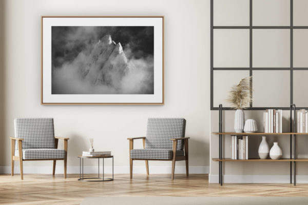 décoration intérieur moderne avec photo de montagne noir et blanc grand format - Photo de sommet de montagne - Aiguille de Blaitière - noir et blanc
