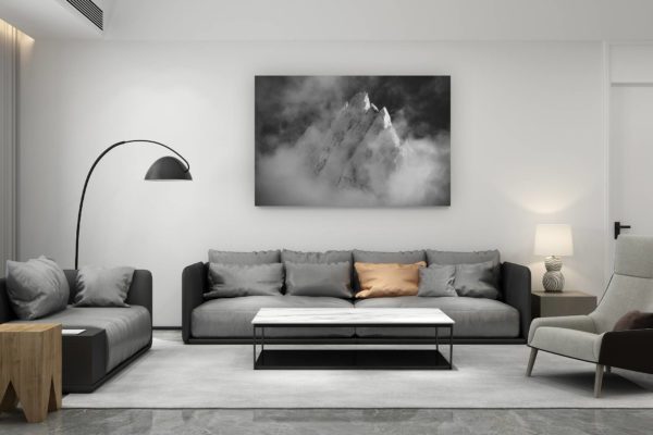 décoration salon contemporain suisse - cadeau amoureux de montagne suisse - Photo de sommet de montagne - Aiguille de Blaitière - noir et blanc