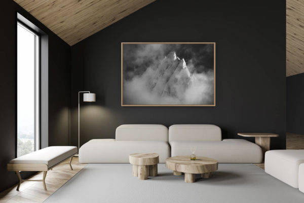 décoration chalet suisse - intérieur chalet suisse - photo montagne grand format - Photo de sommet de montagne - Aiguille de Blaitière - noir et blanc