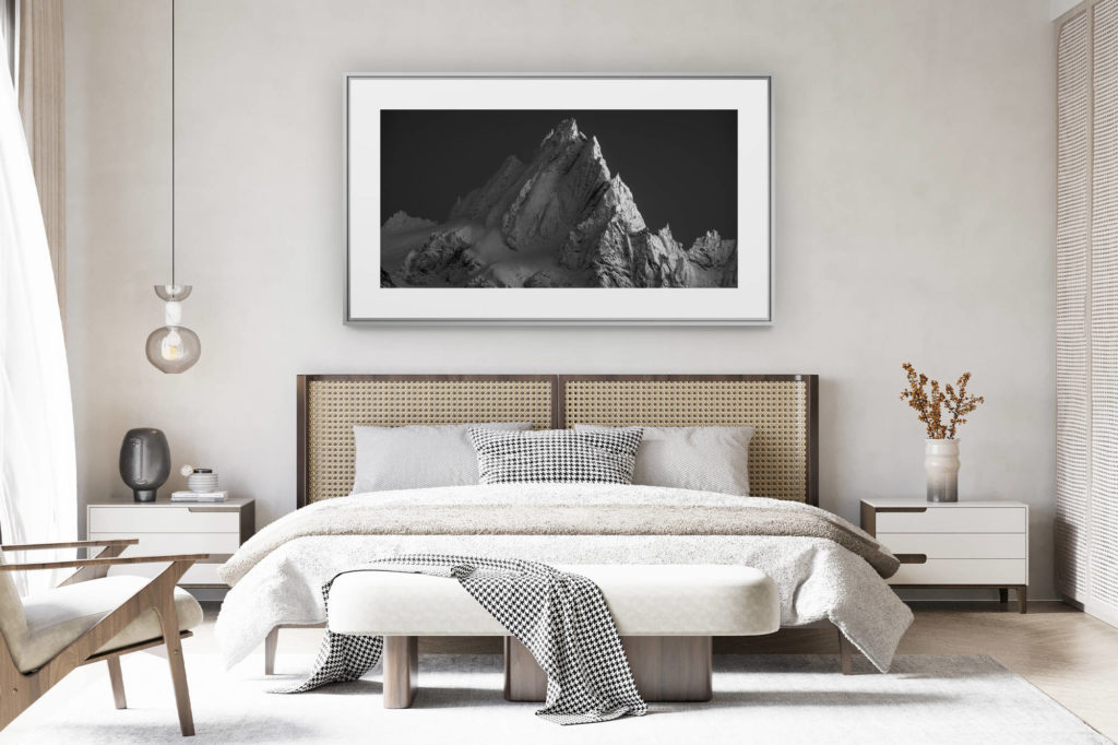 déco chambre chalet suisse rénové - photo panoramique montagne grand format - Photo montagne - Aiguille du midi-Aiguille de Chamonix-Mont Blanc - Aiguille de Blaitière
