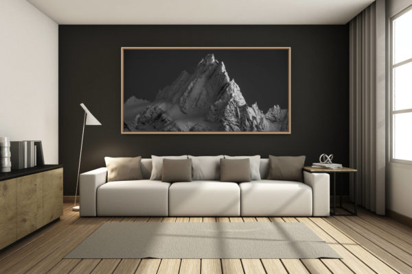 déco salon chalet rénové de montagne - photo montagne grand format -  - Photo montagne - Aiguille du midi-Aiguille de Chamonix-Mont Blanc - Aiguille de Blaitière