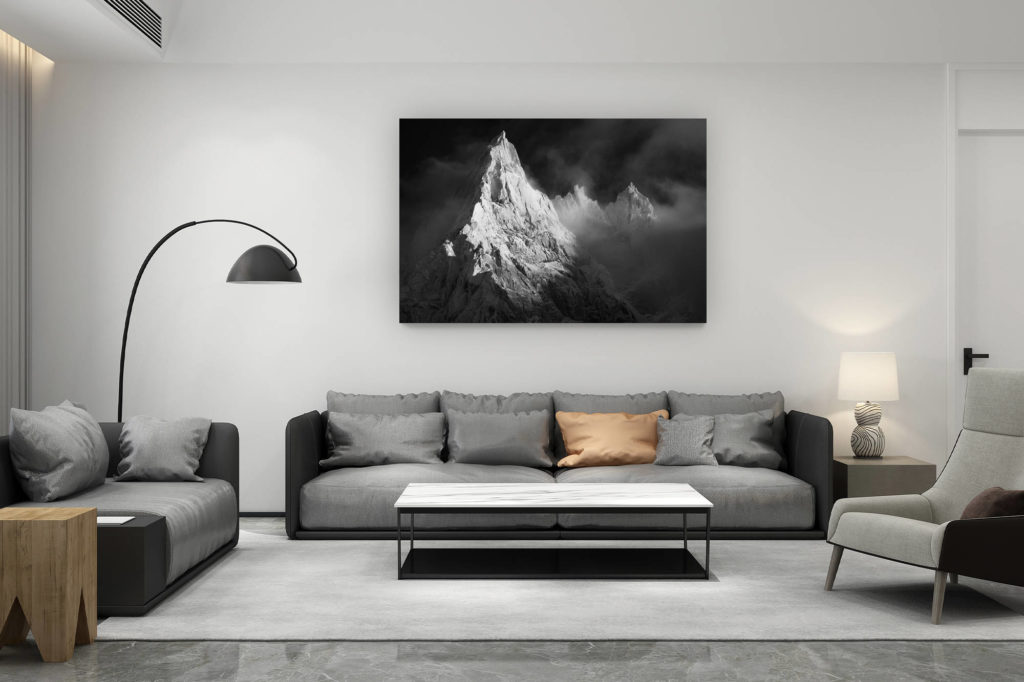 décoration salon contemporain suisse - cadeau amoureux de montagne suisse - Photo de montagne noir et blanc aiguille du midi - Aiguille de Blaitière - Aiguille des Ciseaux - Aiguille du Fou