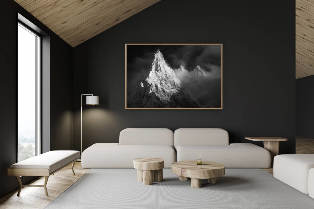 décoration chalet suisse - intérieur chalet suisse - photo montagne grand format - Photo de montagne noir et blanc aiguille du midi - Aiguille de Blaitière - Aiguille des Ciseaux - Aiguille du Fou