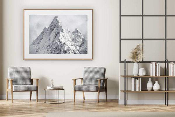 décoration intérieur moderne avec photo de montagne noir et blanc grand format - Image montagne Aiguille de Blaitière, Aiguille des Ciseaux, Aiguille du Fou