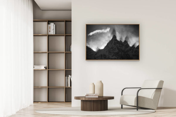 modern apartment decoration - art deco design - mountain image - Aiguille du midi-Chamonix-Mont Blanc-Aiguille de Blaitière - Aiguille des Ciseaux - Aiguille du Fou