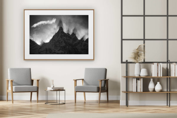 décoration intérieur moderne avec photo de montagne noir et blanc grand format - Image montagne - Aiguille du midi-Chamonix-Mont Blanc-Aiguille de Blaitière - Aiguille des Ciseaux - Aiguille du Fou