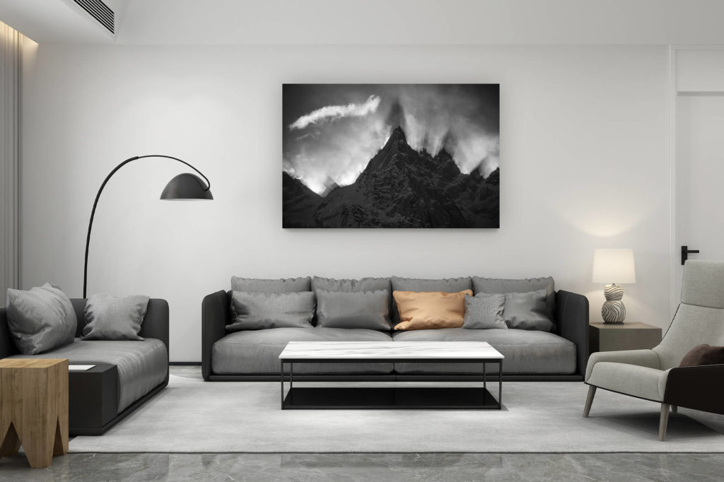 décoration salon contemporain suisse - cadeau amoureux de montagne suisse - Image montagne - Aiguille du midi-Chamonix-Mont Blanc-Aiguille de Blaitière - Aiguille des Ciseaux - Aiguille du Fou