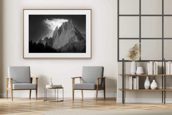 décoration intérieur moderne avec photo de montagne noir et blanc grand format - Chamonix aiguille du midi- Photo montagne noir et blanc