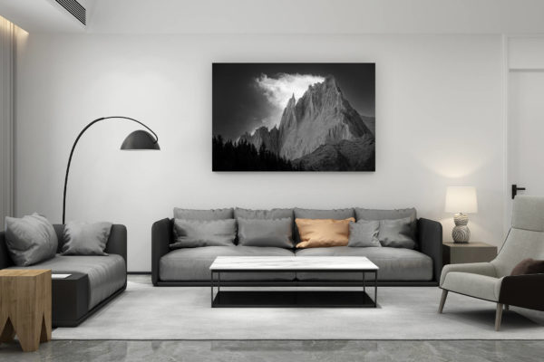 décoration salon contemporain suisse - cadeau amoureux de montagne suisse - Chamonix aiguille du midi- Photo montagne noir et blanc