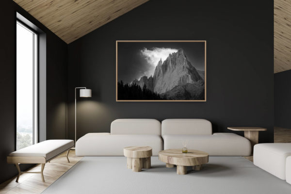 décoration chalet suisse - intérieur chalet suisse - photo montagne grand format - Chamonix aiguille du midi- Photo montagne noir et blanc