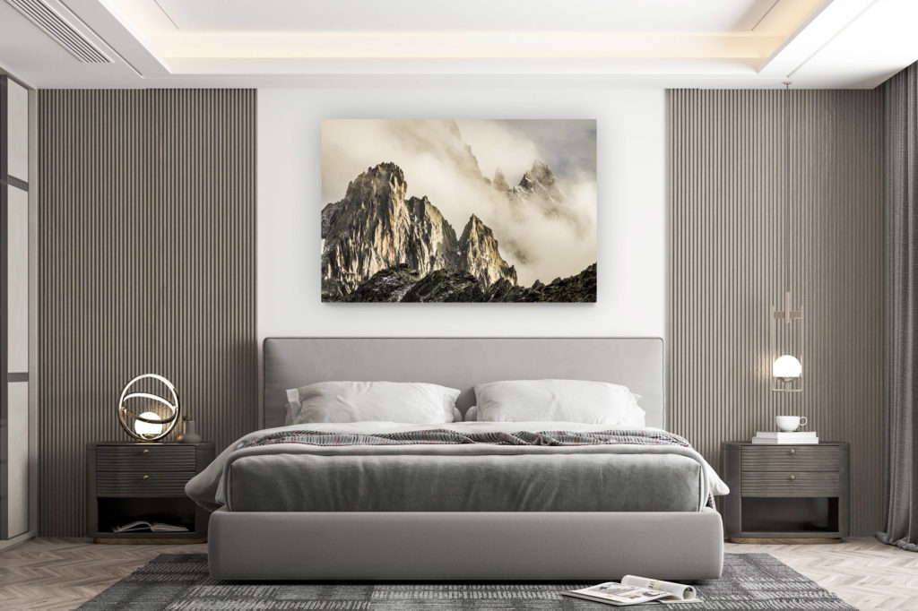 Wanddekoration Zimmer Design - Kauf großformatiges Bergfoto - Foto Aiguille Chamonix - Aiguille de l&#039;M, Dent du Caiman, Aiguille du Plan - Mystical Pe