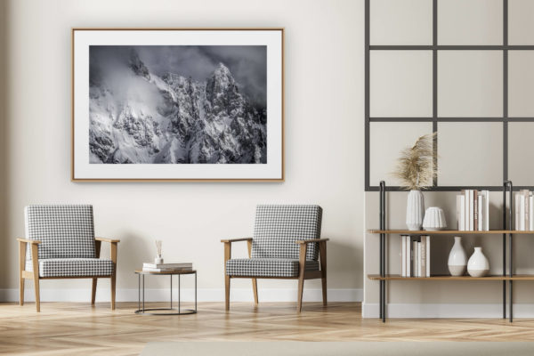 décoration intérieur moderne avec photo de montagne noir et blanc grand format - Image montagne des massifs Mont Blanc - Photo Aiguille de Rochefort