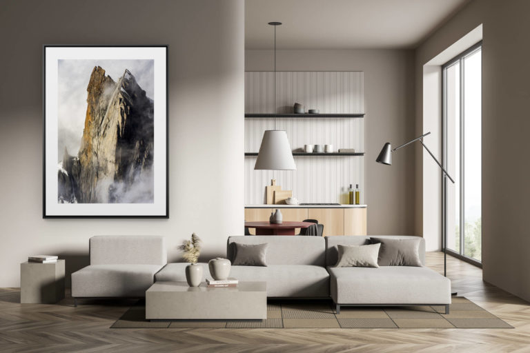déco tendance salon moderne - photo montagne noir et blanc grand format - Photo Aiguille Chamonix - Photo Aiguille des deux Aigles -Twins