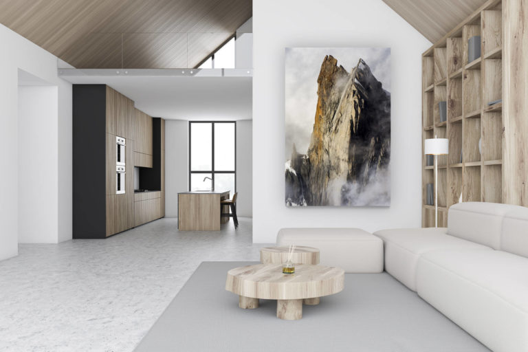 décoration chalet luxueux suisse - photo montagne grand format verticale - décoration murale design - Photo Aiguille Chamonix - Photo Aiguille des deux Aigles -Twins
