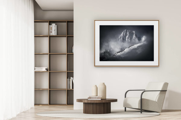 déco tendance salon moderne - photo montagne noir et blanc grand format - Massif du Mont Blanc - Photo montagne Aiguille des Glaciers