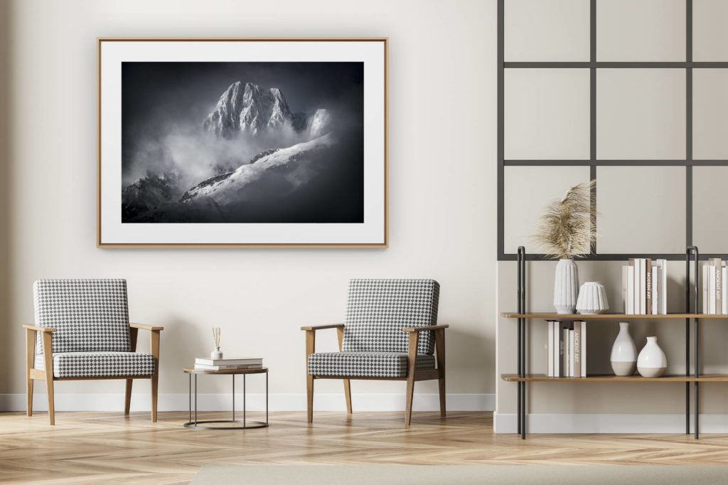 décoration intérieur moderne avec photo de montagne noir et blanc grand format - Massif du Mont Blanc - Photo montagne Aiguille des Glaciers