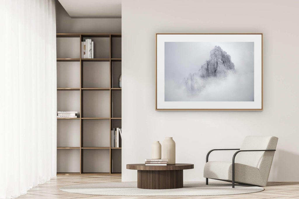 déco tendance salon moderne - photo montagne noir et blanc grand format - Aiguilles de Chamonix en noir et blanc - Mont Blanc