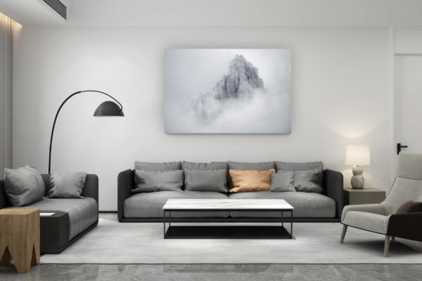 décoration salon contemporain suisse - cadeau amoureux de montagne suisse - Aiguilles de Chamonix en noir et blanc - Mont Blanc