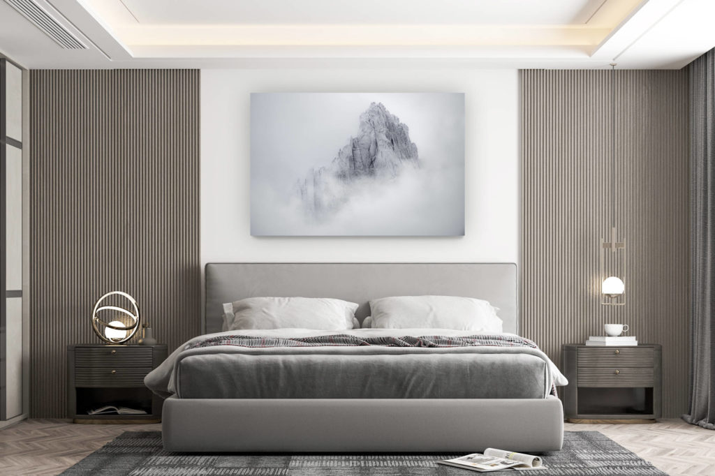 wanddekoration zimmer design - bergfoto kaufen großformat - Aiguilles de Chamonix in schwarz-weiß - Mont Blanc