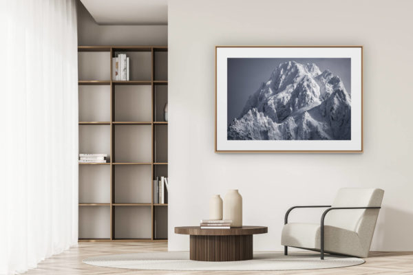 déco tendance salon moderne - photo montagne noir et blanc grand format - Image montagne - Massifs Alpes Mont Blanc