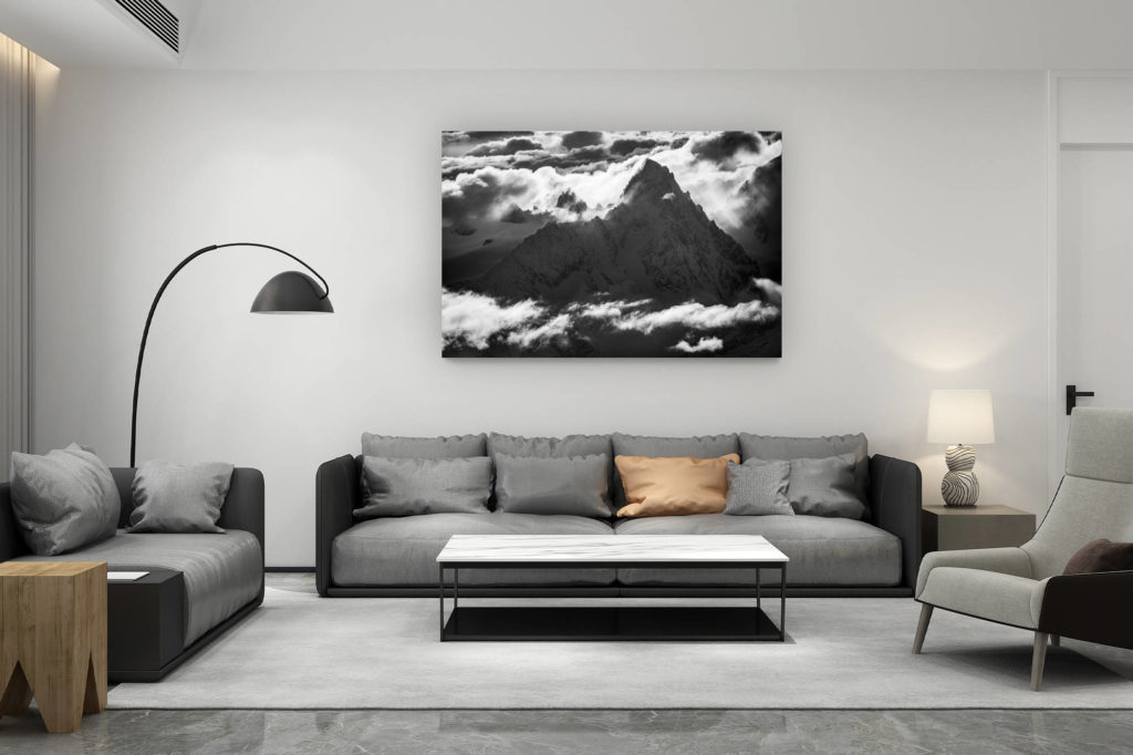living room decoration contemporary switzerland - swiss mountain lover gift - mountain chamonix black and white - Aiguille du Chardonnet in the Mont Blanc massif in black and white