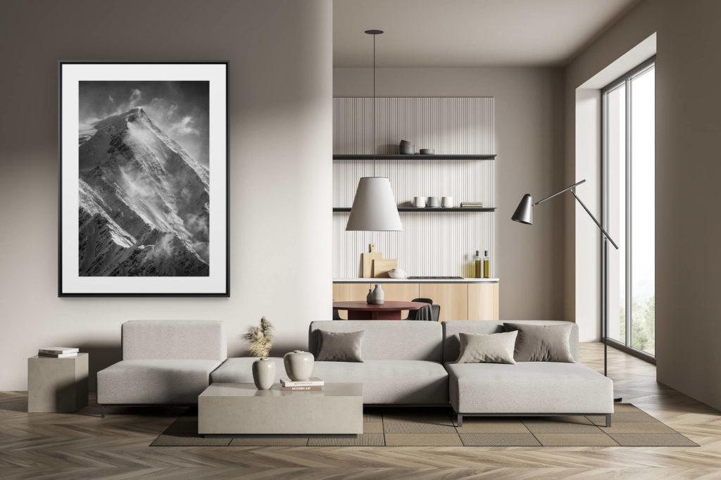 déco tendance salon moderne - photo montagne noir et blanc grand format - Mont Blanc - photo paysage montagne - Aiguille du Gouter