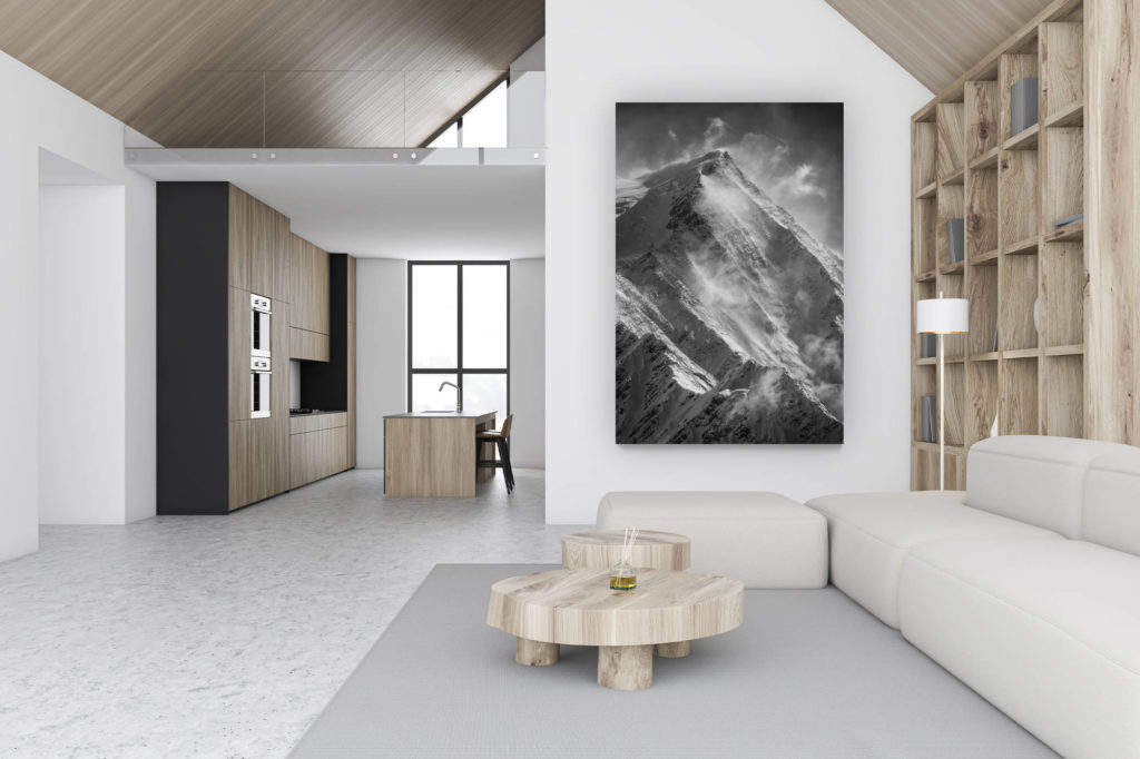 décoration chalet luxueux suisse - photo montagne grand format verticale - décoration murale design - Mont Blanc - photo paysage montagne - Aiguille du Gouter