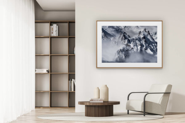 déco tendance salon moderne - photo montagne noir et blanc grand format - Photo montagne Aiguille du midi-Aiguilles Chamonix - Mont Blanc